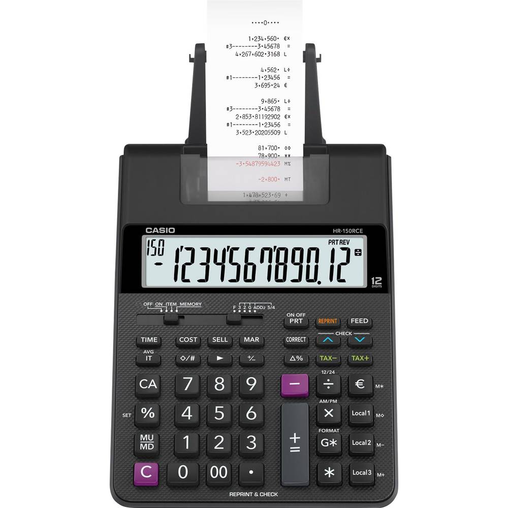 Casio HR-150 RCE stolní kalkulačka s tiskárnou černá Displej (počet míst): 12 na baterii, napájení ze sítě (výběrově) (š