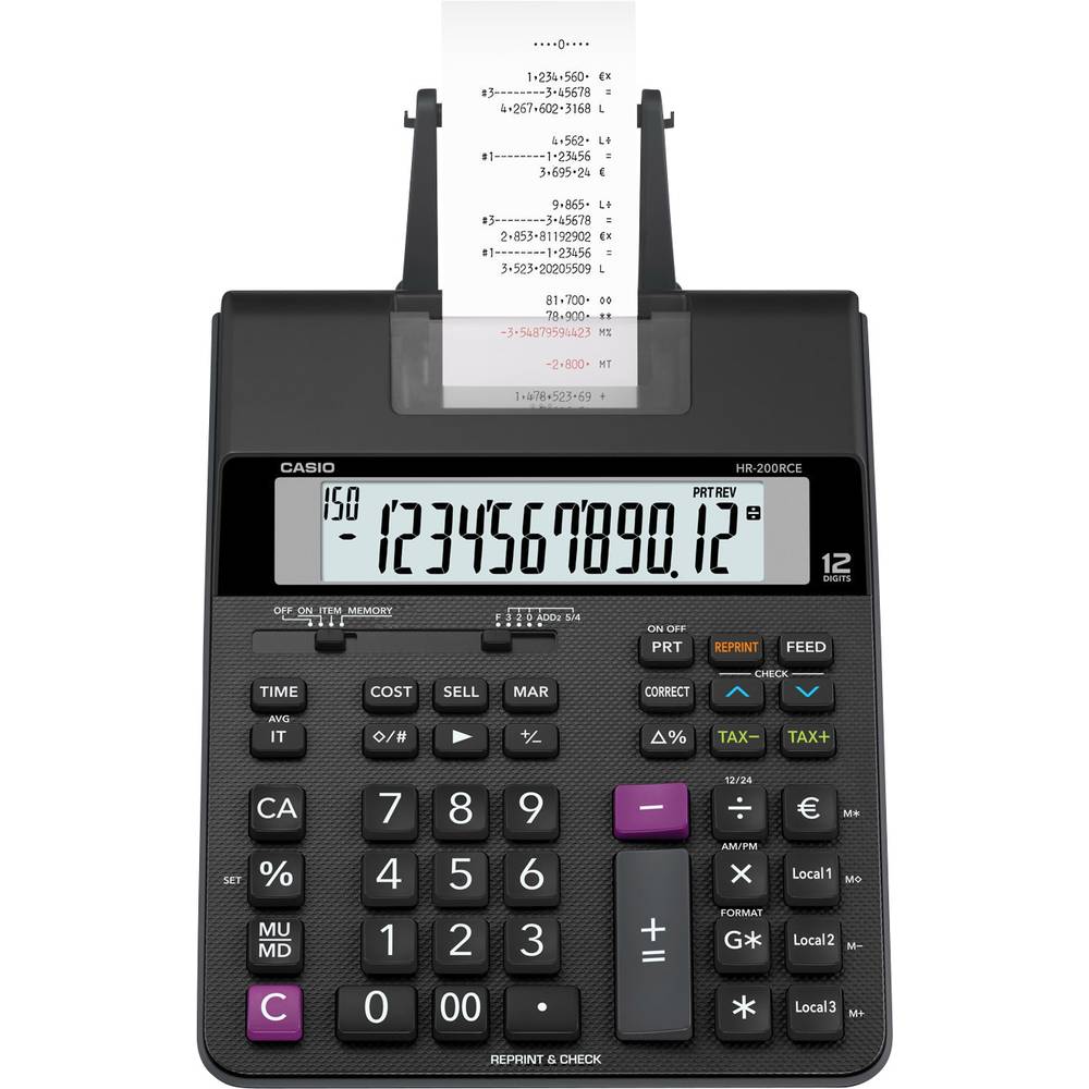 Casio HR-200 RCE stolní kalkulačka s tiskárnou černá Displej (počet míst): 12 na baterii, napájení ze sítě (výběrově) (š