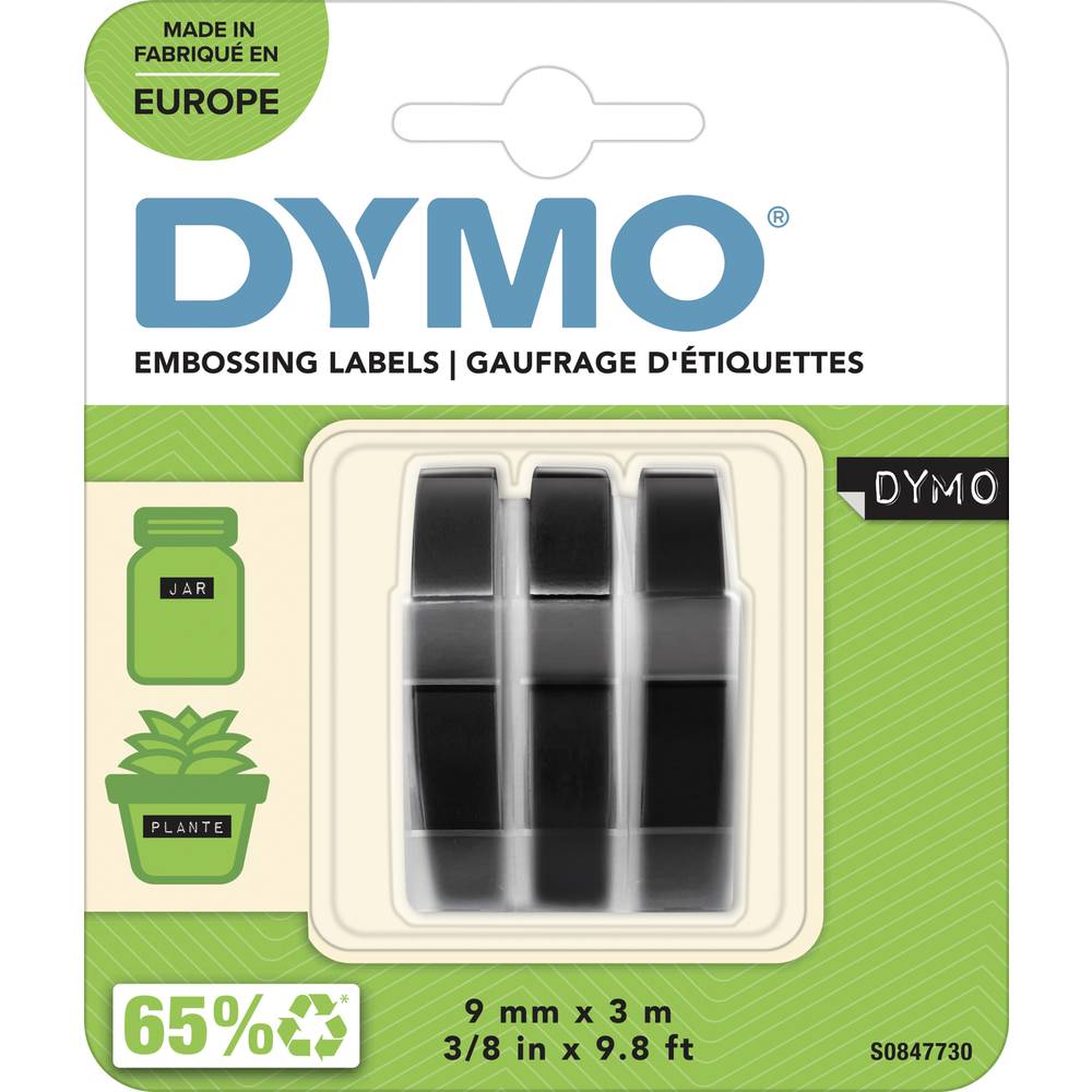 DYMO 3D razicí páska,lepicí páska sada 3 ks Barva pásky: černá Barva písma: bílá 9 mm 3 m S0847730