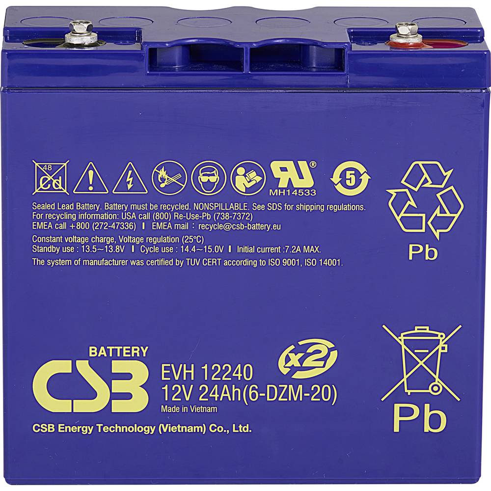 CSB Battery EVH 12240 EVH12240 olověný akumulátor 12 V 24 Ah olověný se skelným rounem (š x v x h) 181 x 170 x 170 mm šr