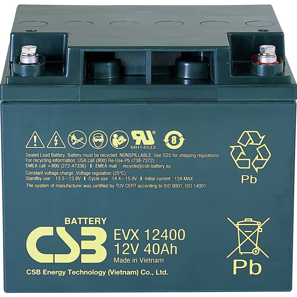 CSB Battery EVX 12400 EVX12400-I1 olověný akumulátor 12 V 40 Ah olověný se skelným rounem (š x v x h) 197 x 170 x 165 mm