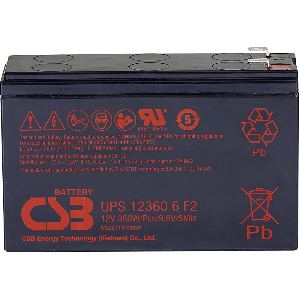 CSB Battery UPS 123606 high-rate UPS123606F1F2 olověný akumulátor 12 V 7 Ah olověný se skelným rounem (š x v x h) 151 x