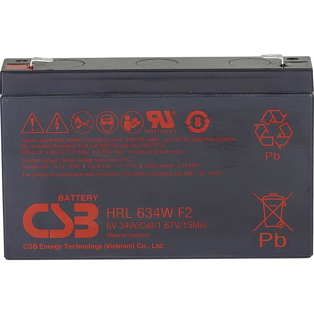 CSB Battery HRL 634W high-rate longlife HRL634W olověný akumulátor 6 V 8.4 Ah olověný se skelným rounem (š x v x h) 151