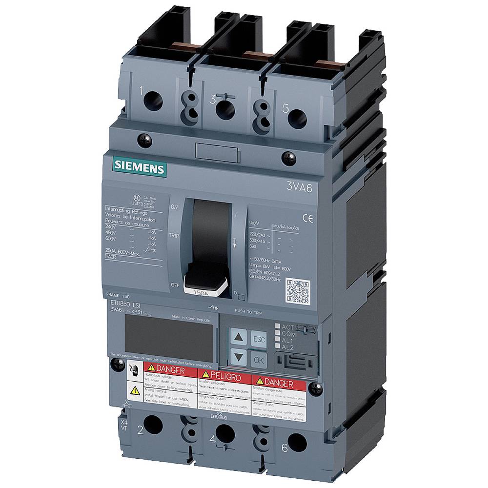 Siemens 3VA6115-6KP31-0AA0 výkonový vypínač 1 ks Rozsah nastavení (proud): 60 - 150 A Spínací napětí (max.): 600 V/AC (š
