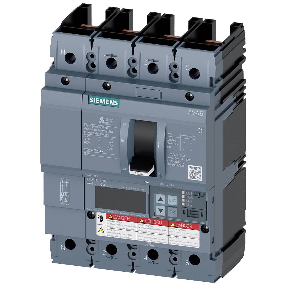 Siemens 3VA6115-5JQ41-0AA0 výkonový vypínač 1 ks Rozsah nastavení (proud): 60 - 150 A Spínací napětí (max.): 600 V/AC (š