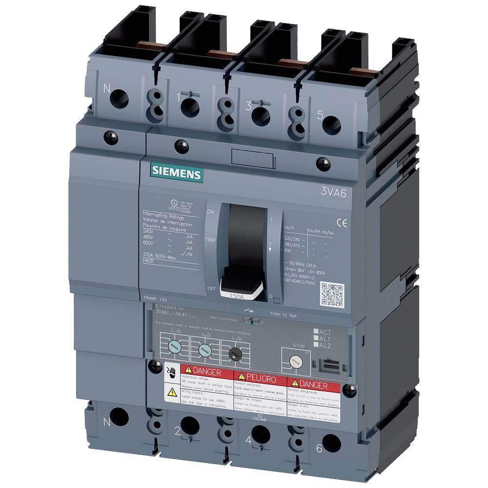 Siemens 3VA6115-6HL41-0AA0 výkonový vypínač 1 ks Rozsah nastavení (proud): 60 - 150 A Spínací napětí (max.): 600 V/AC (š
