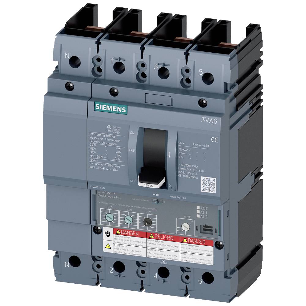 Siemens 3VA6115-6HL41-2AA0 výkonový vypínač 1 ks Rozsah nastavení (proud): 60 - 150 A Spínací napětí (max.): 600 V/AC (š