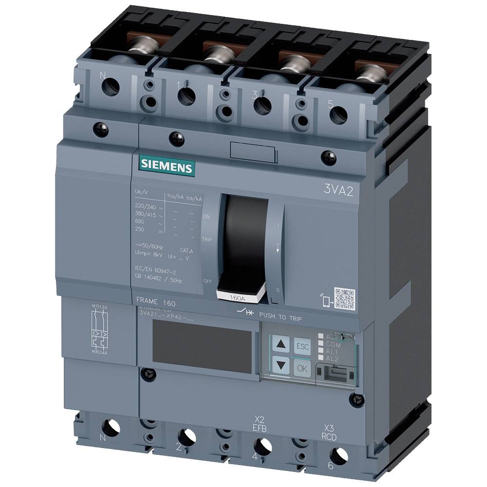 Siemens 3VA2163-5KP42-0AA0 výkonový vypínač 1 ks Rozsah nastavení (proud): 25 - 63 A Spínací napětí (max.): 690 V/AC (š