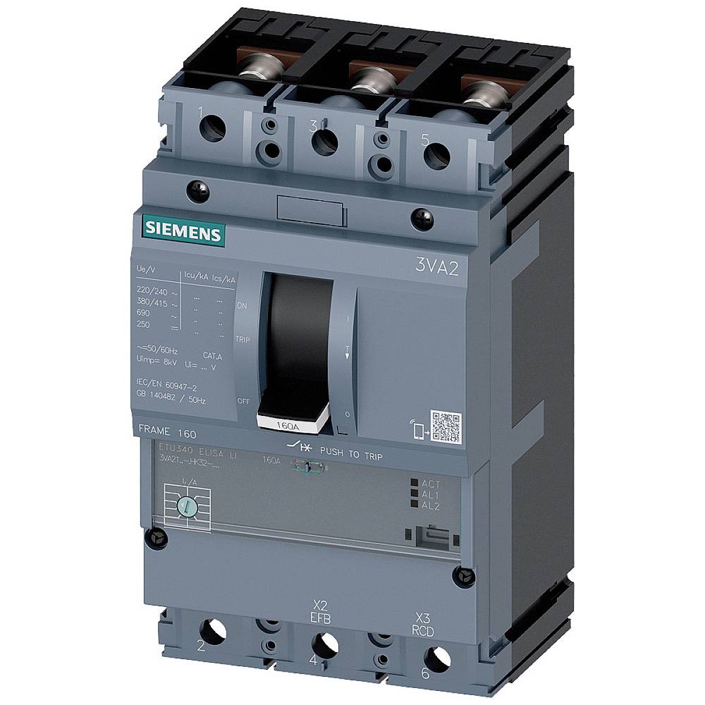 Siemens 3VA2163-6HK32-0AA0 výkonový vypínač 1 ks Rozsah nastavení (proud): 25 - 63 A Spínací napětí (max.): 690 V/AC (š