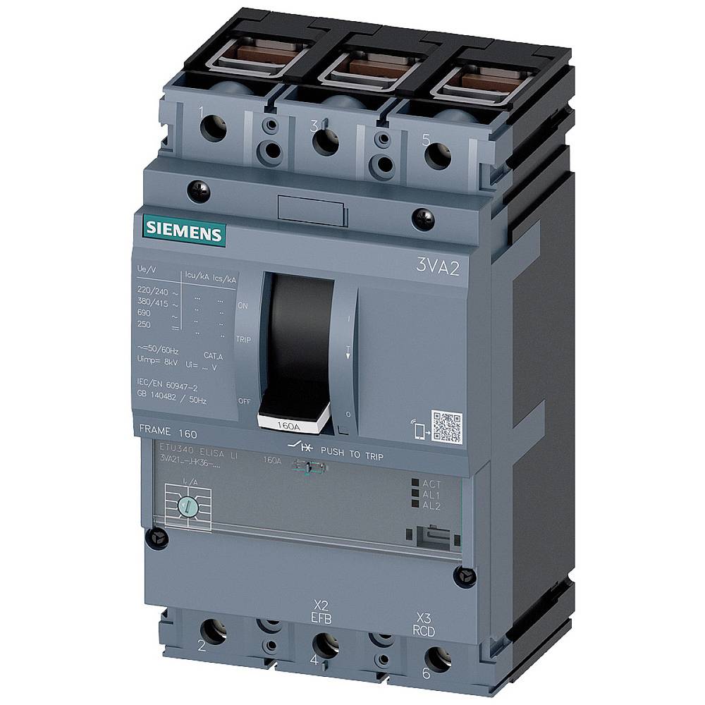 Siemens 3VA2163-6HK36-0AA0 výkonový vypínač 1 ks Rozsah nastavení (proud): 25 - 63 A Spínací napětí (max.): 690 V/AC (š