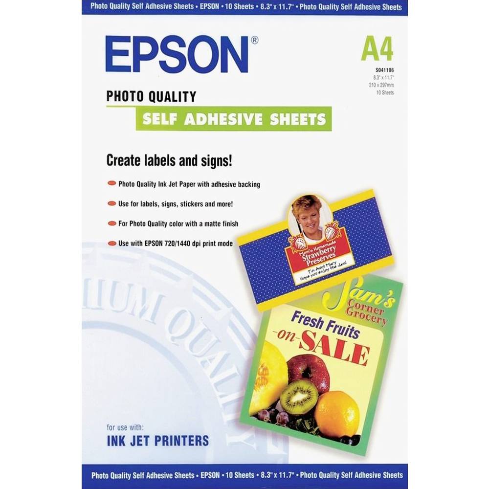 Epson Photo Quality Self Adhesive Sheets A4 C13S041106 fotografický papír A4 167 g/m² 10 listů samolepicí