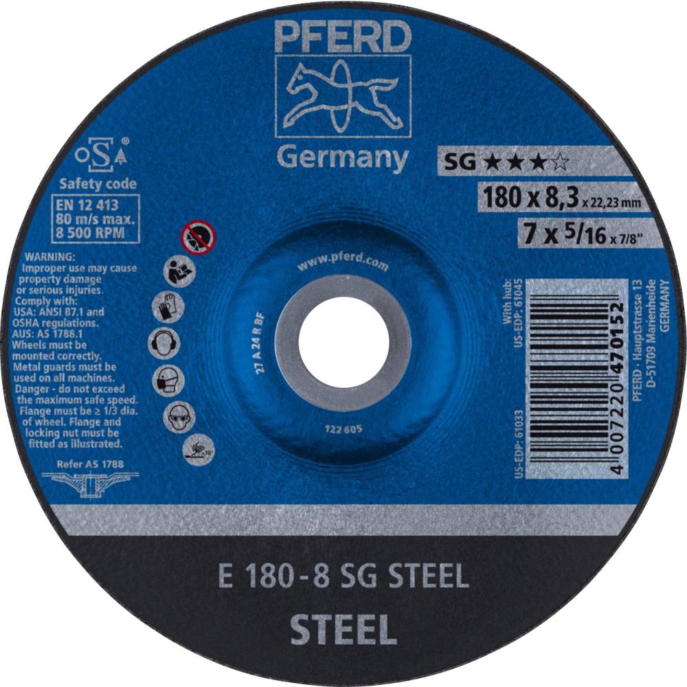 PFERD 62217826 Sg Steel brusný kotouč lomený Průměr 180 mm Ø otvoru 22.23 mm 10 ks