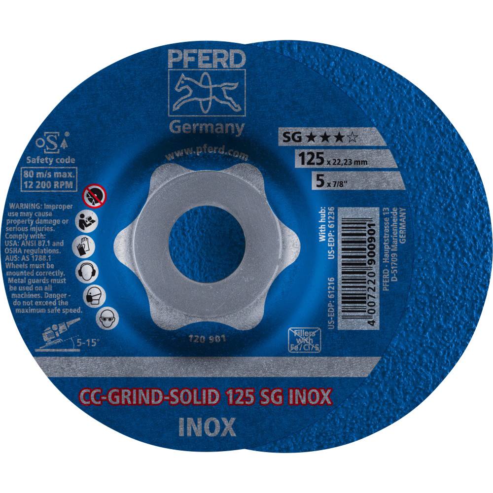 PFERD 64186125 Cc-Grind-Solid Sg Inox brusný kotouč lomený Průměr 125 mm Ø otvoru 22.23 mm 10 ks