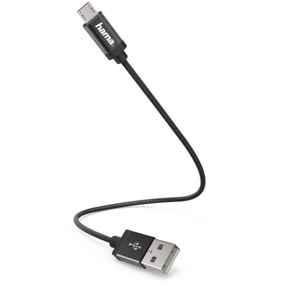 Hama USB kabel USB 2.0 USB-A zástrčka, USB Micro-B zástrčka 0.20 m černá 00178279