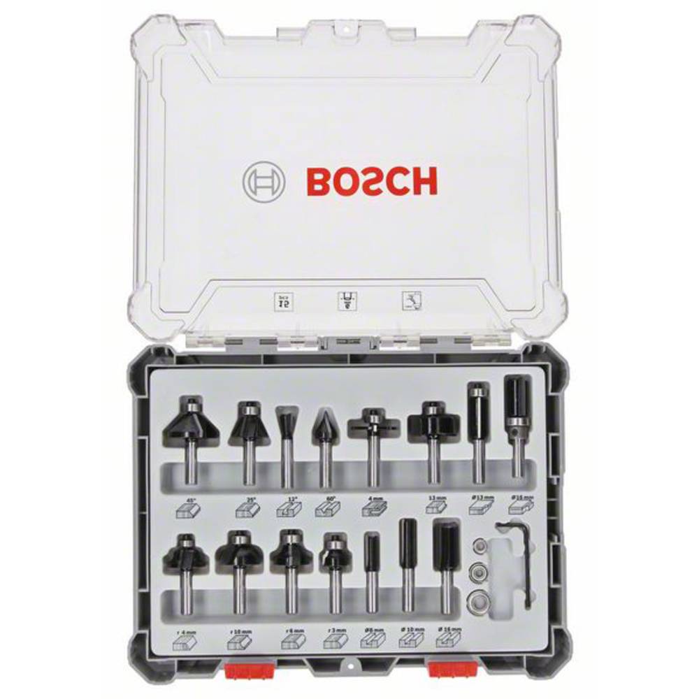 Sada fréz, 6 mm dřík, 15 ks Bosch Accessories 2607017471