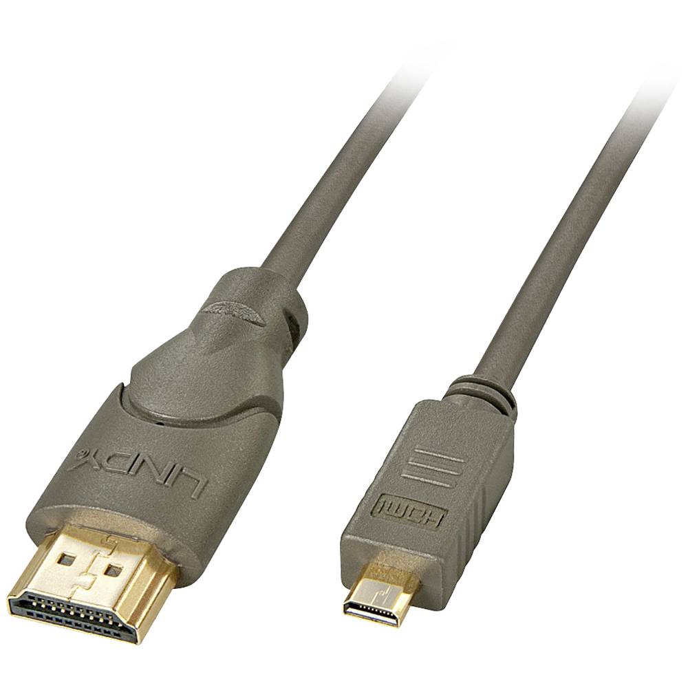 LINDY HDMI kabel Zástrčka HDMI-A, Zástrčka HDMI Micro-D 2.00 m šedá 41353 kulatý, dvoužilový stíněný, pozlacené kontakty