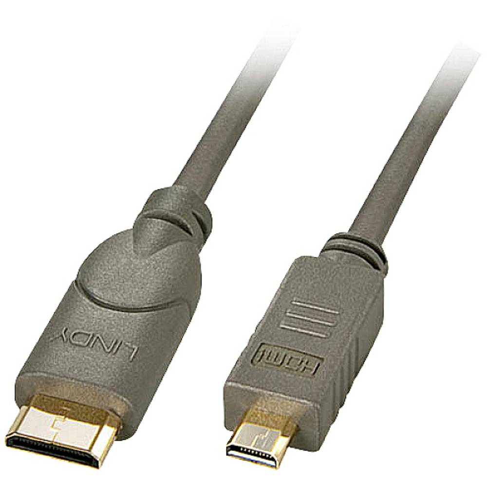 LINDY HDMI kabel Zástrčka HDMI Mini-C, Zástrčka HDMI Micro-D 0.50 m šedostříbrná 41340 High Speed HDMI s Ethernetem, vod