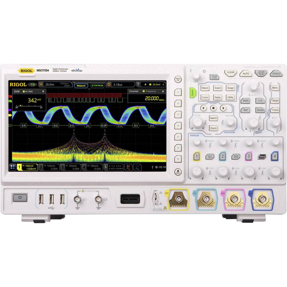 Rigol MSO7054 digitální osciloskop Kalibrováno dle (ISO) 500 MHz 10 GSa/s 500 Mpts mixovaný signál (MSO), funkce multime