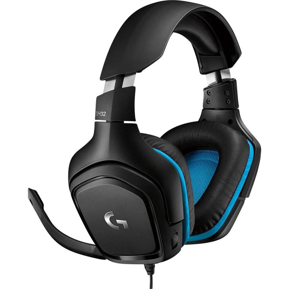 Logitech Gaming G432 Gaming Sluchátka Over Ear kabelová 7.1 Surround černá, modrá regulace hlasitosti, Vypnutí zvuku mik
