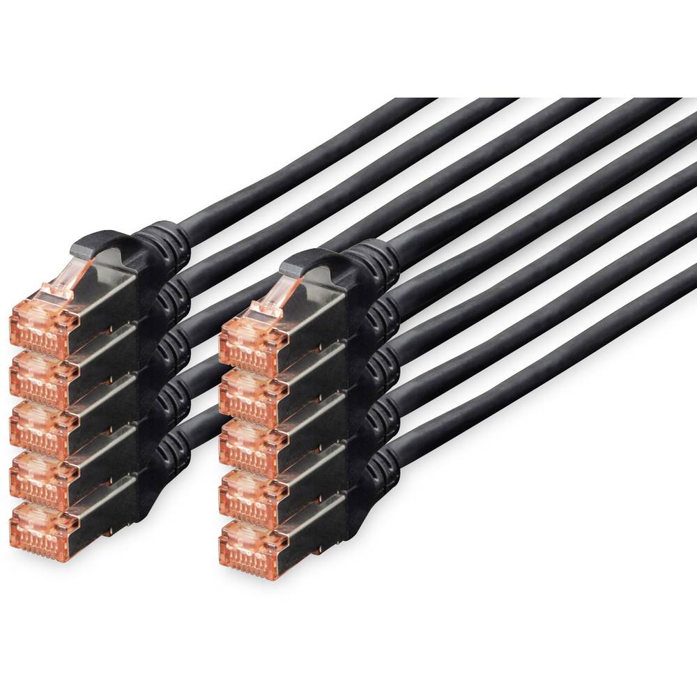 Digitus DK-1644-0025-BL-10 RJ45 síťové kabely, propojovací kabely CAT 6 S/FTP 0.25 m černá fóliové stínění, kompletní st