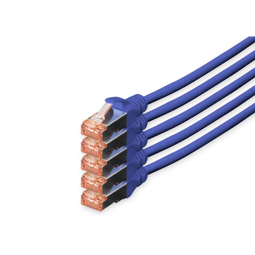 Digitus DK-1644-100-B-5 RJ45 síťové kabely, propojovací kabely CAT 6 S/FTP 10.00 m modrá fóliové stínění, kompletní stín