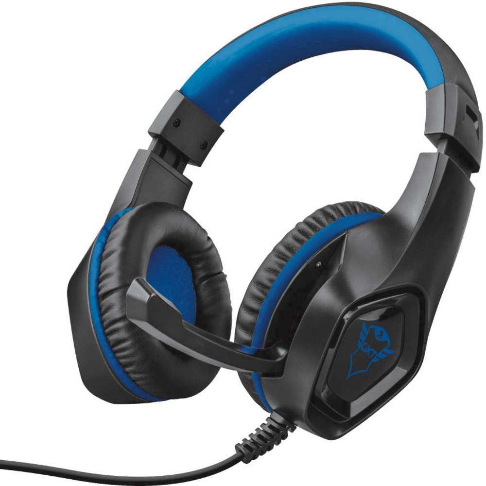 Trust GXT404B Rana Gaming Sluchátka Over Ear kabelová stereo černá, modrá Redukce šumu mikrofonu regulace hlasitosti, Vy