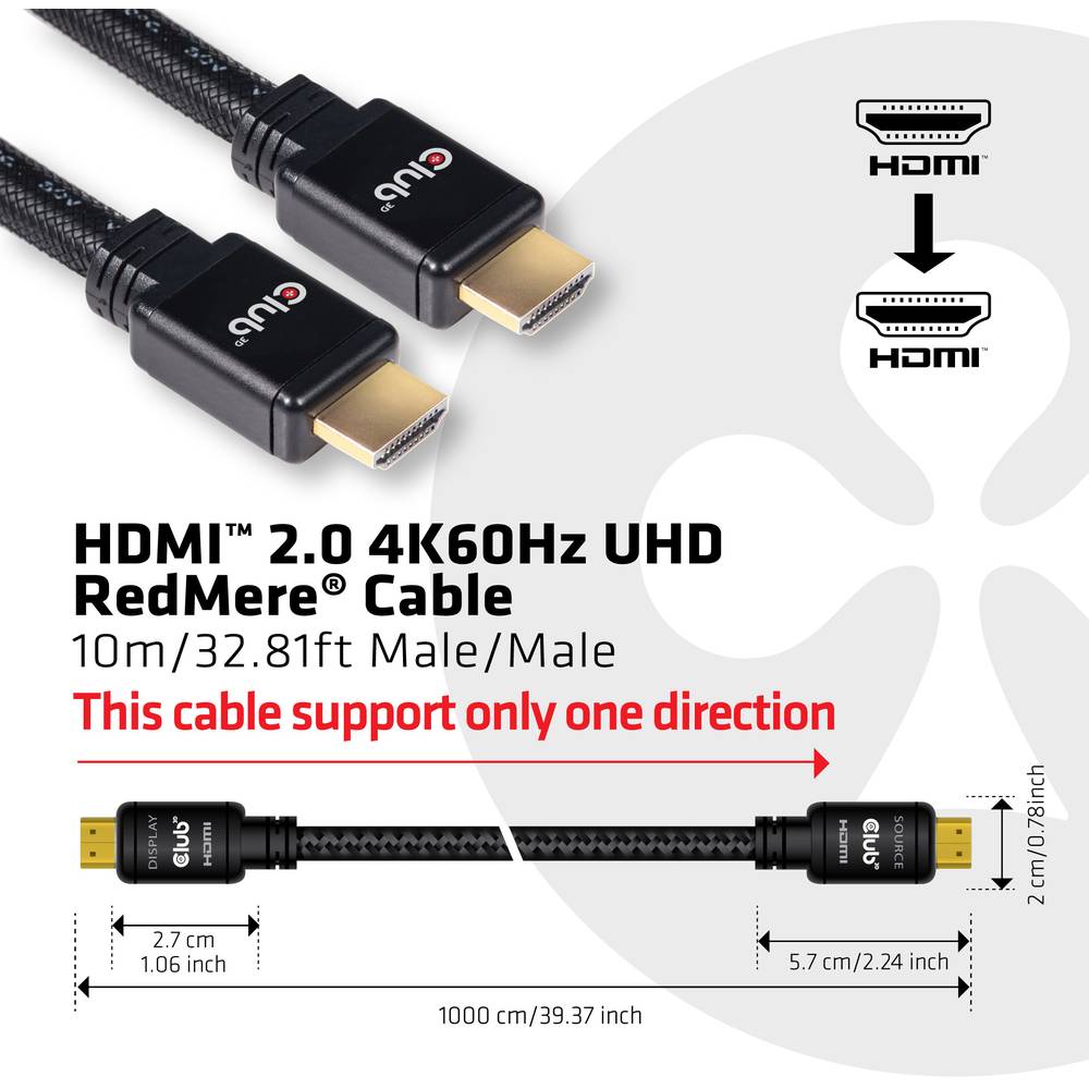club3D HDMI kabel Zástrčka HDMI-A, Zástrčka HDMI-A 10.00 m černá CAC-2313 samozhášecí, High Speed HDMI HDMI kabel