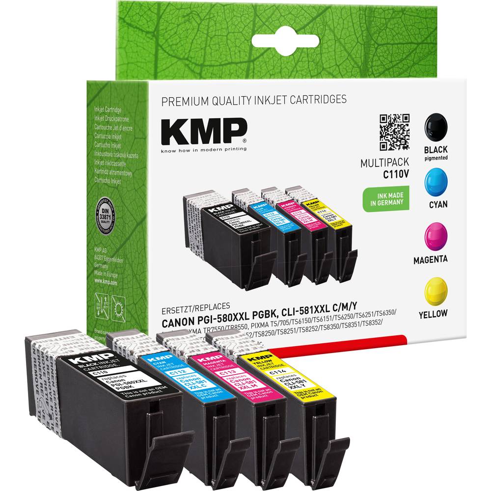 KMP Ink náhradní Canon PGI-580PGBK XXL, CLI-581C XXL, CLI-581M XXL, CLI-581Y XXL kompatibilní kombinované balení černá,