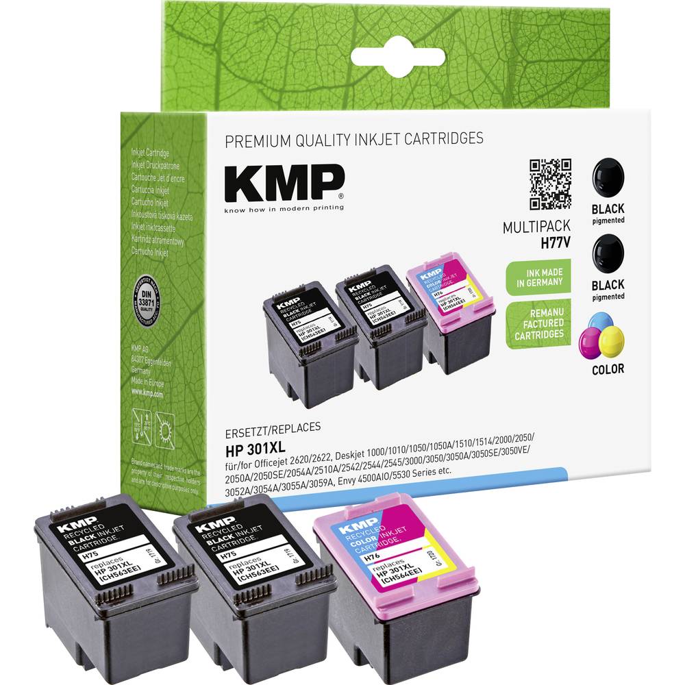 KMP Ink náhradní HP 301XL, CH563EE, CH564EE kompatibilní kombinované balení černá, azurová, purppurová, žlutá H77V 1719,