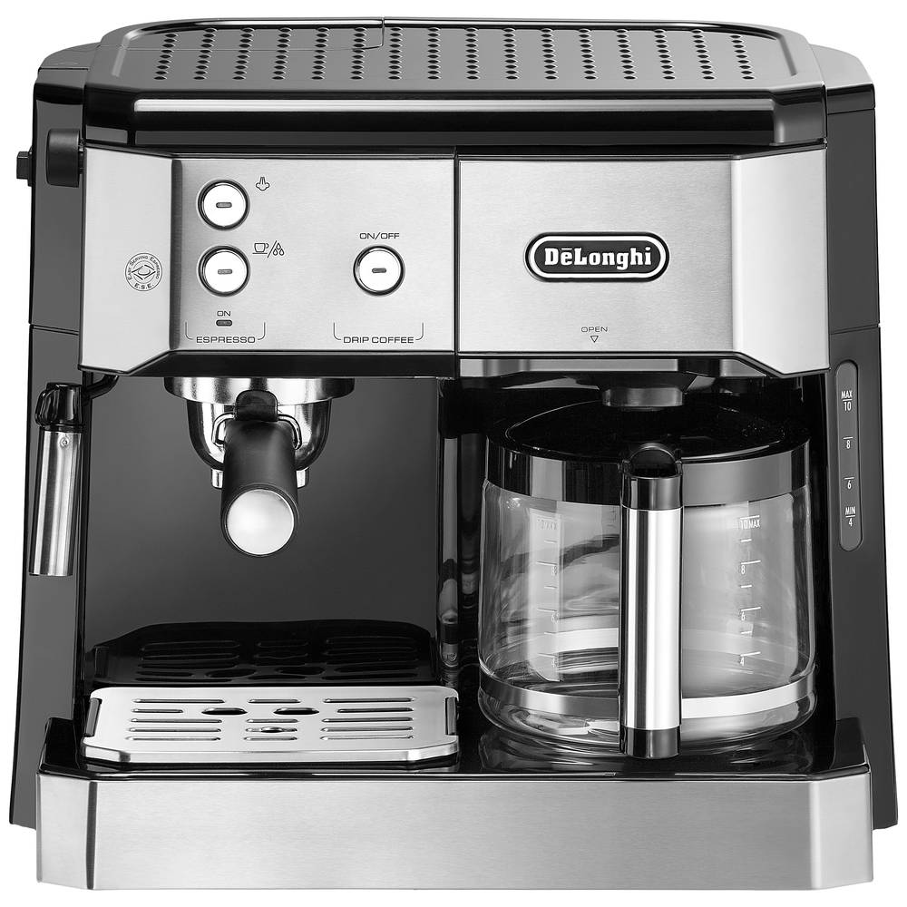 DeLonghi BCO 421.S pákový kávovar nerezová ocel, černá připraví šálků najednou=10 skleněná konvice, s funkcí filtrování