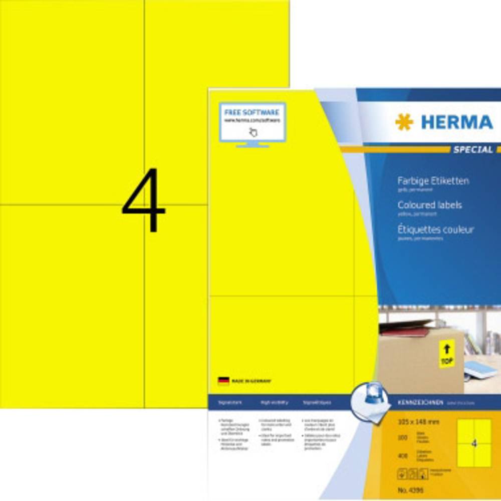 Herma 4396 univerzální etikety 105 x 148 mm papír žlutá 400 ks trvalé inkoustová tiskárna, laserová tiskárna, barevná la