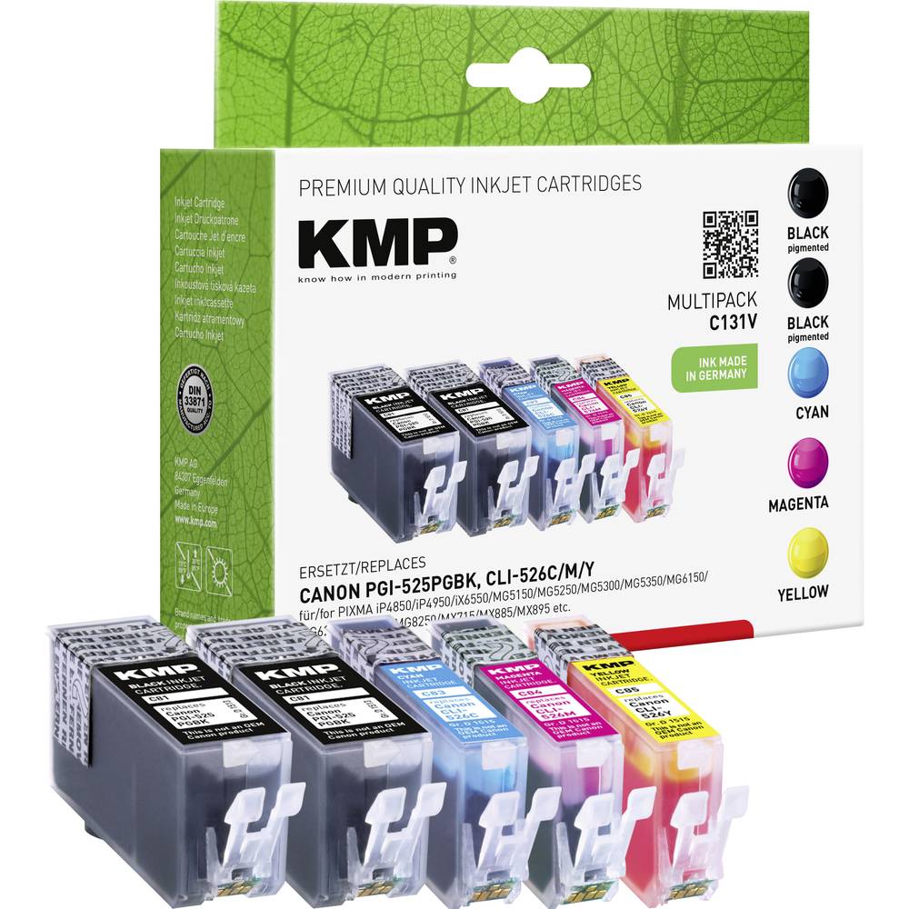 KMP Ink náhradní Canon PGI-525PGBK, CLI-526C, CLI-526M, CLI-526Y kompatibilní kombinované balení černá, azurová, purppur