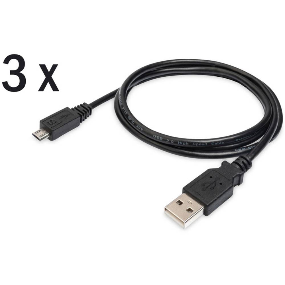 Digitus USB kabel USB 2.0 USB-A zástrčka, USB Micro-B zástrčka 1.00 m černá flexibilní provedení, fóliové stínění, stíně