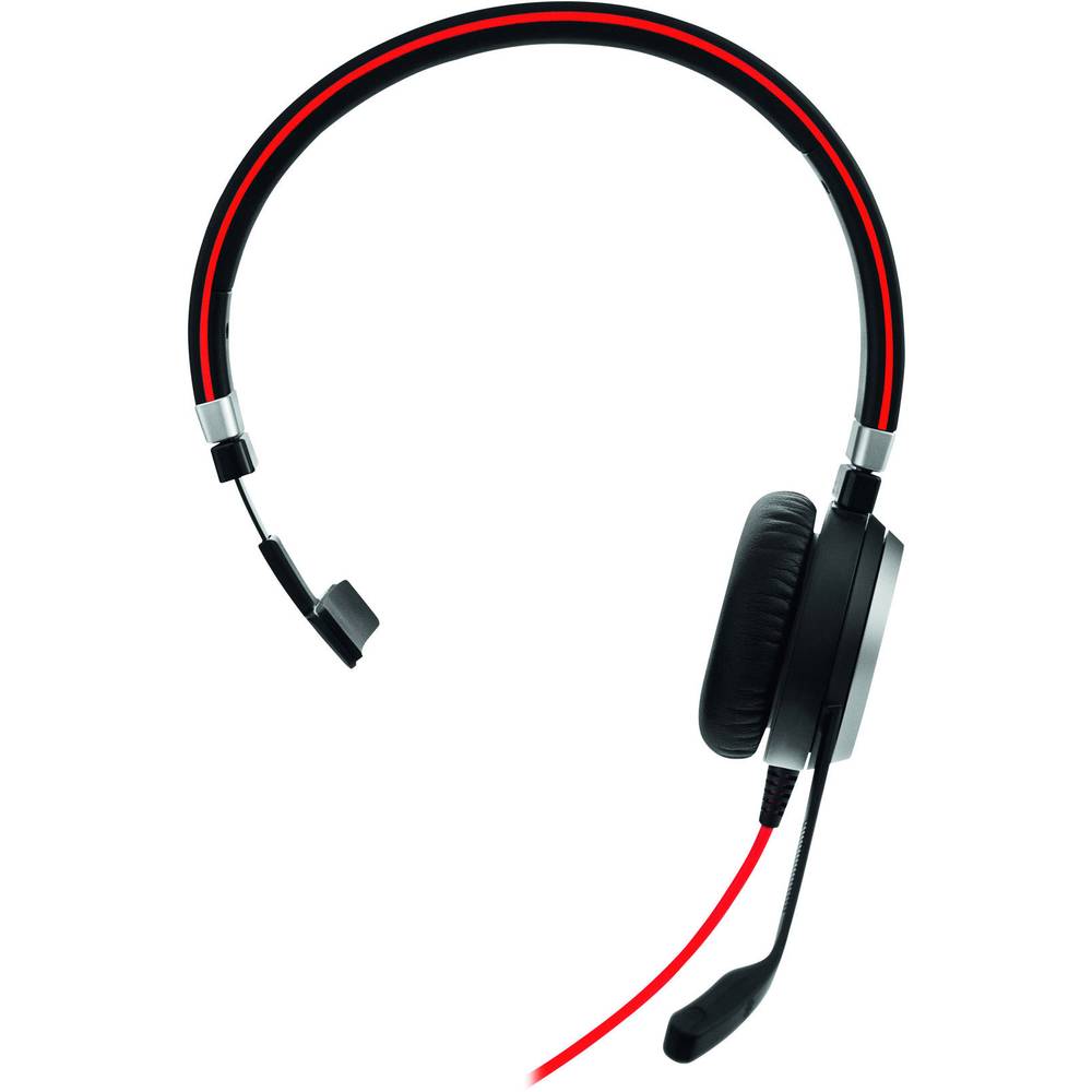 Jabra Evolve 40 MS Mono telefon Sluchátka On Ear kabelová stereo černá, červená Potlačení hluku Vypnutí zvuku mikrofonu
