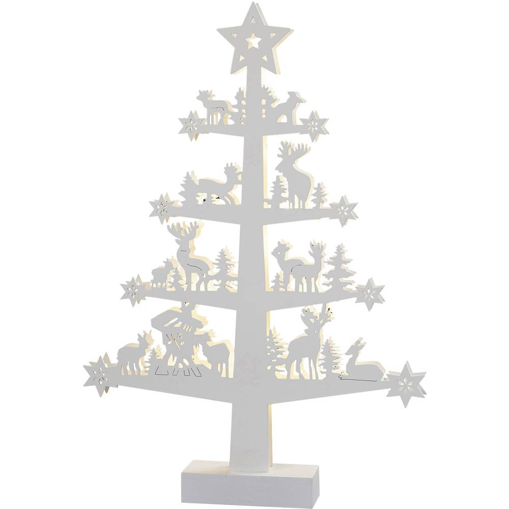 Hellum 522037 dřevěná figurka vánoční stromeček s lesními zvířátky teplá bílá LED bílá nepřímý výstup světla, časoměřič