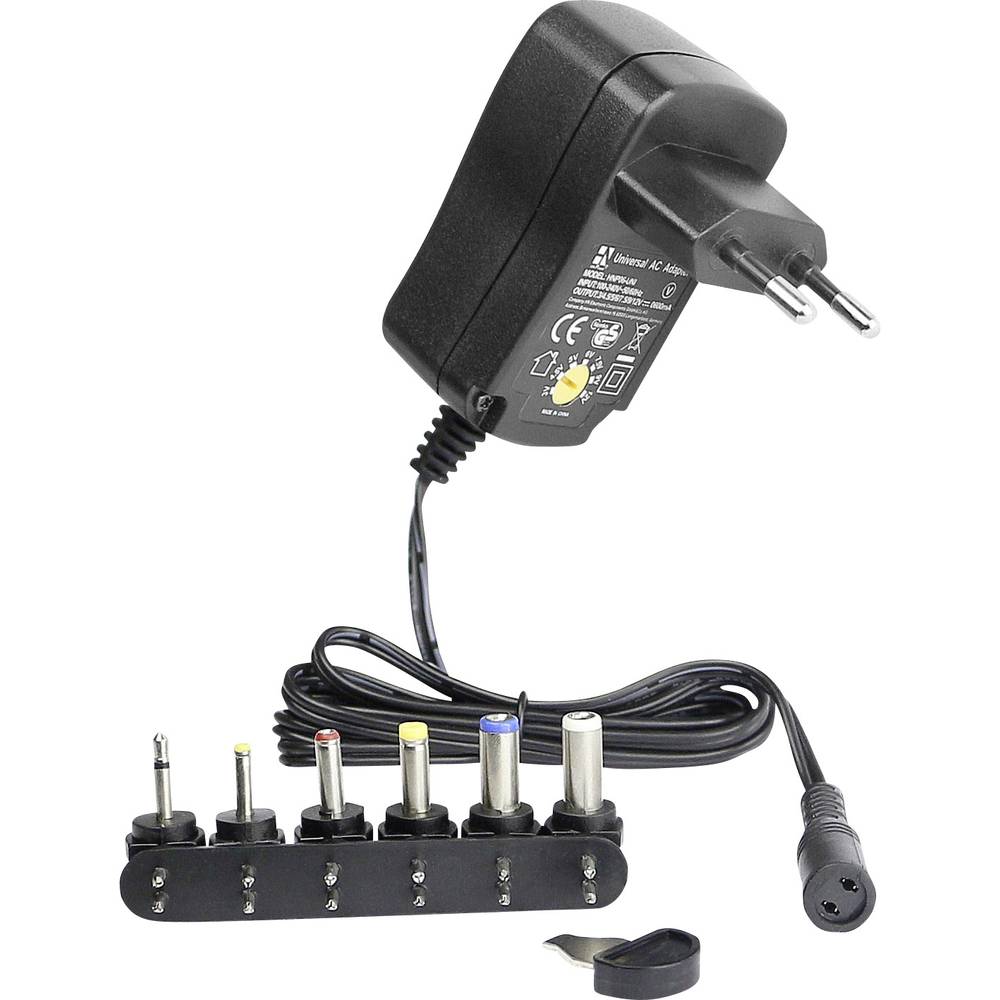 HN Power HNP06-UNI zásuvkový napájecí adaptér s redukcemi, nastavitelný, 3 V, 4.5 V, 5 V, 6 V, 7.5 V, 9 V, 12 V, 0.6 A,