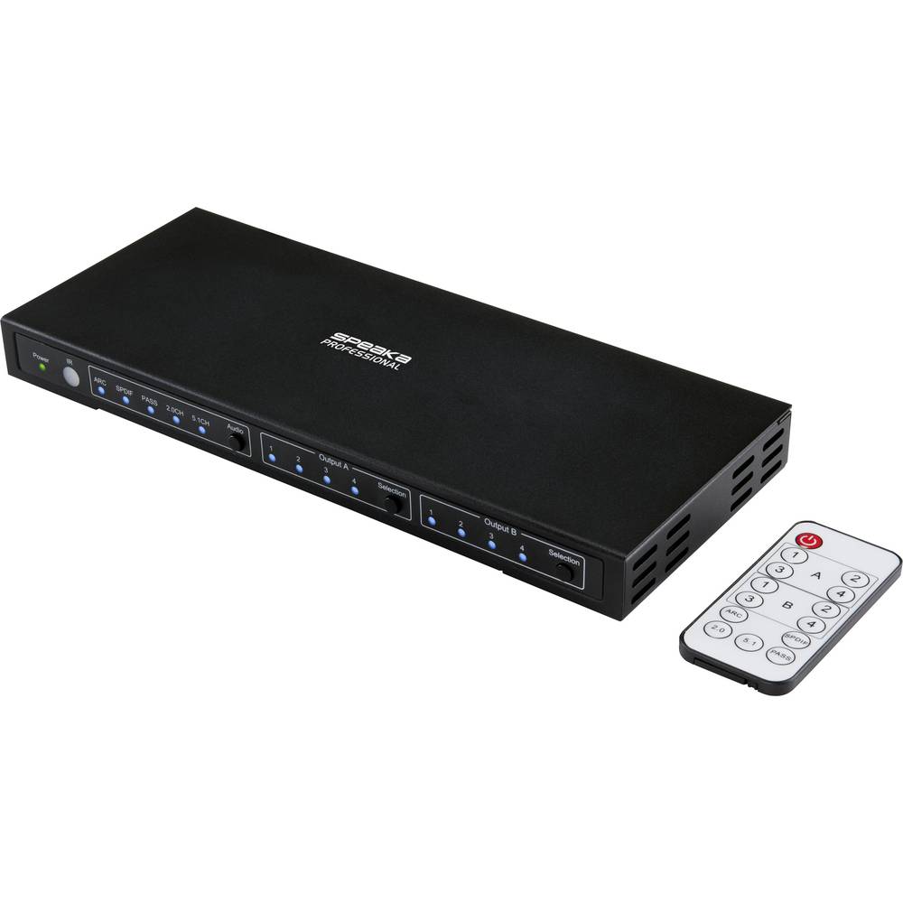 SpeaKa Professional 4x2 porty HDMI přepínač s audio porty 3840 x 2160 Megapixel černá