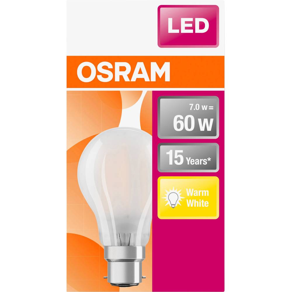 OSRAM 4058075114913 LED Energetická třída (EEK2021) E (A - G) B22d klasická žárovka 6.5 W = 60 W teplá bílá (Ø x d) 60.0