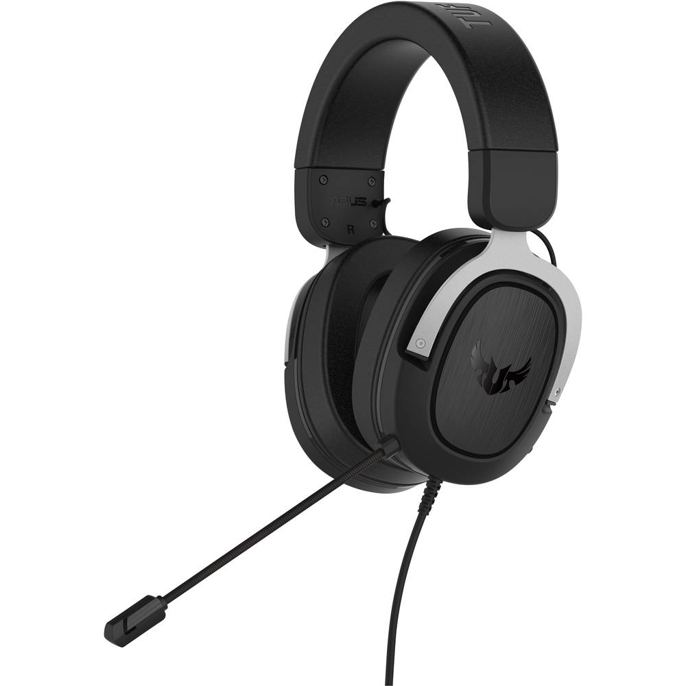 Asus TUF H3 Gaming Sluchátka Over Ear kabelová 7.1 Surround černá, stříbrná regulace hlasitosti, Vypnutí zvuku mikrofonu