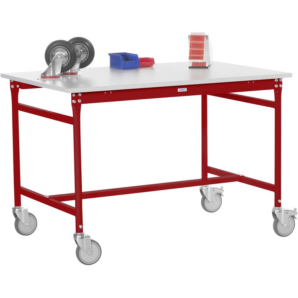 Manuflex BB4017.3003 Servírovací stolek základní mobilní s plastovým stolní deska v rubínově červená RAL 3003, Šxhxv: 10