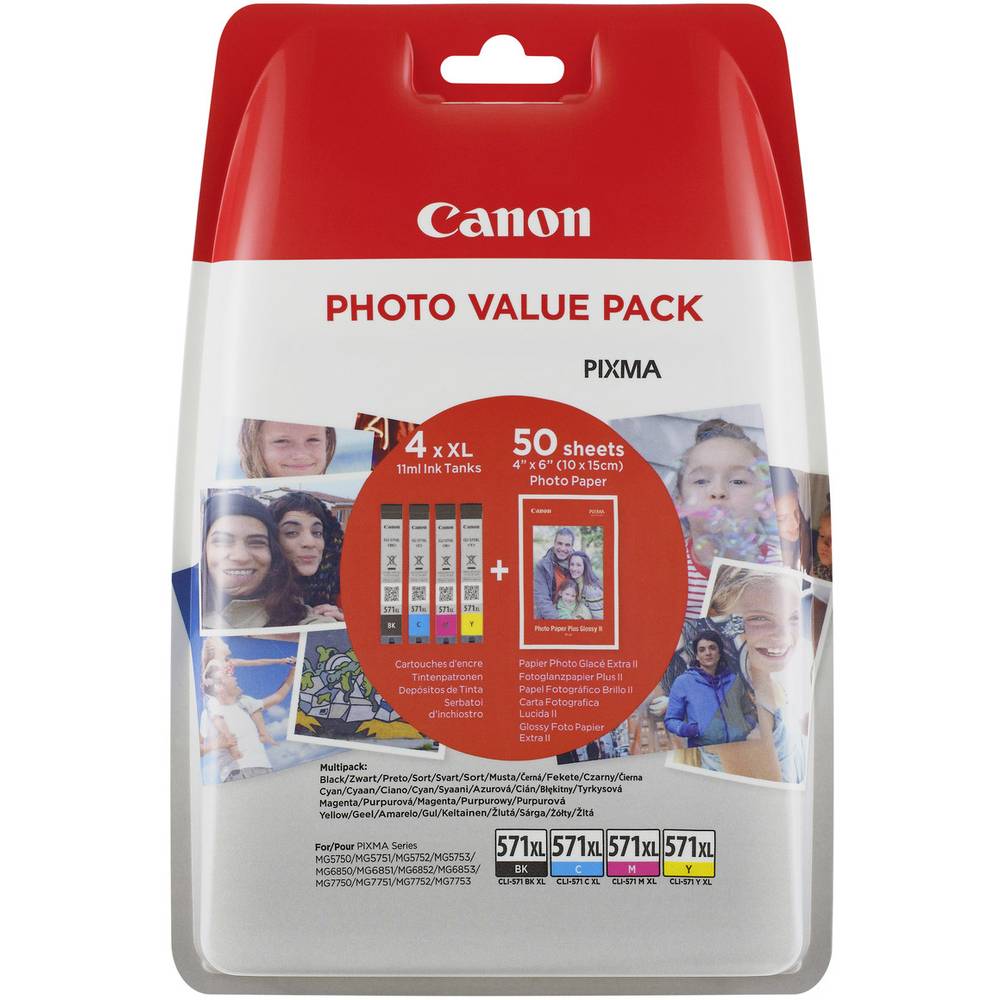 Canon Ink CLI-571CMYBK Photo Value Pack XL originál kombinované balení černá, žlutá, azurová, purppurová 0332C005
