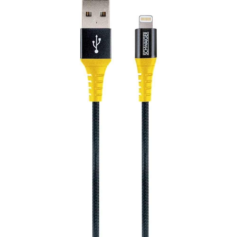 Schwaiger USB kabel USB 2.0 USB-A zástrčka, Apple Lightning konektor 1.20 m černá, žlutá odolné proti roztržení WKUL1051