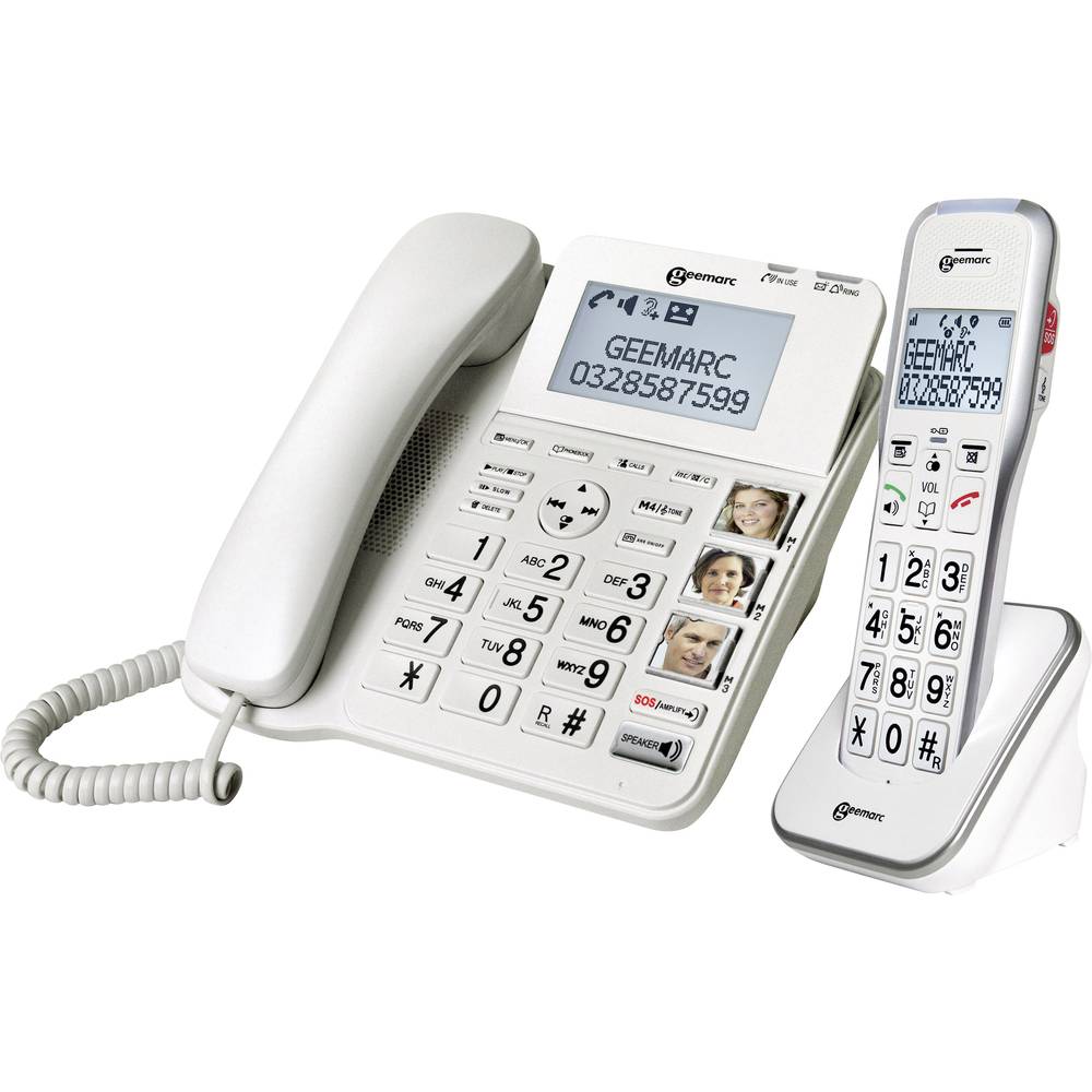 Geemarc AMPLIDECT 595 COMBI šňůrový telefon pro seniory záznamník, handsfree, optická signalizace hovoru, kompatibilní s