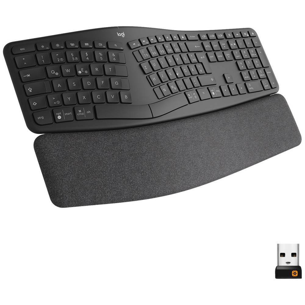 Logitech ERGO K860 bezdrátový klávesnice německá, QWERTZ černá Rozdělená klávesnice, ergonomická, podložka pod zápěstí,