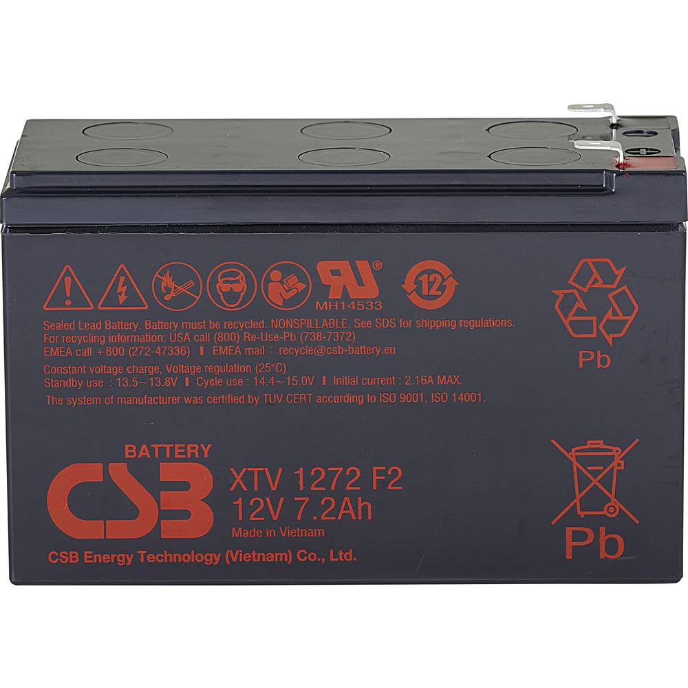 CSB Battery XTV1272 XTV1272 olověný akumulátor 12 V 7.2 Ah olověný se skelným rounem (š x v x h) 151 x 99 x 65 mm plochý