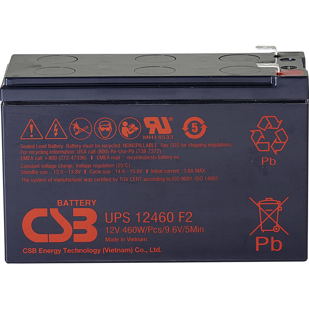 CSB Battery UPS 12460 high-rate UPS12460F2 olověný akumulátor 12 V 9.6 Ah olověný se skelným rounem (š x v x h) 151 x 99