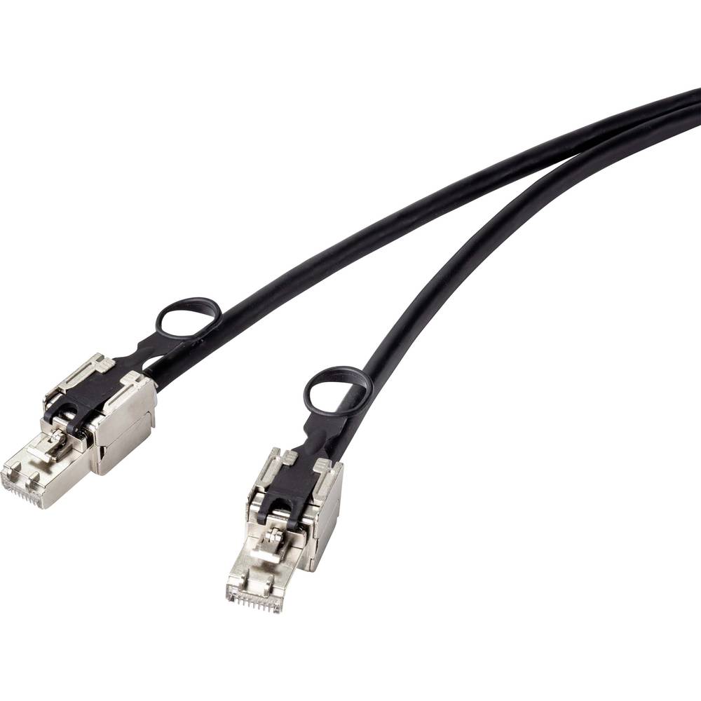 Renkforce RF-4538216 RJ45 síťové kabely, propojovací kabely CAT 6A S/FTP 0.50 m černá se stahovacím kroužkem pro odbloko