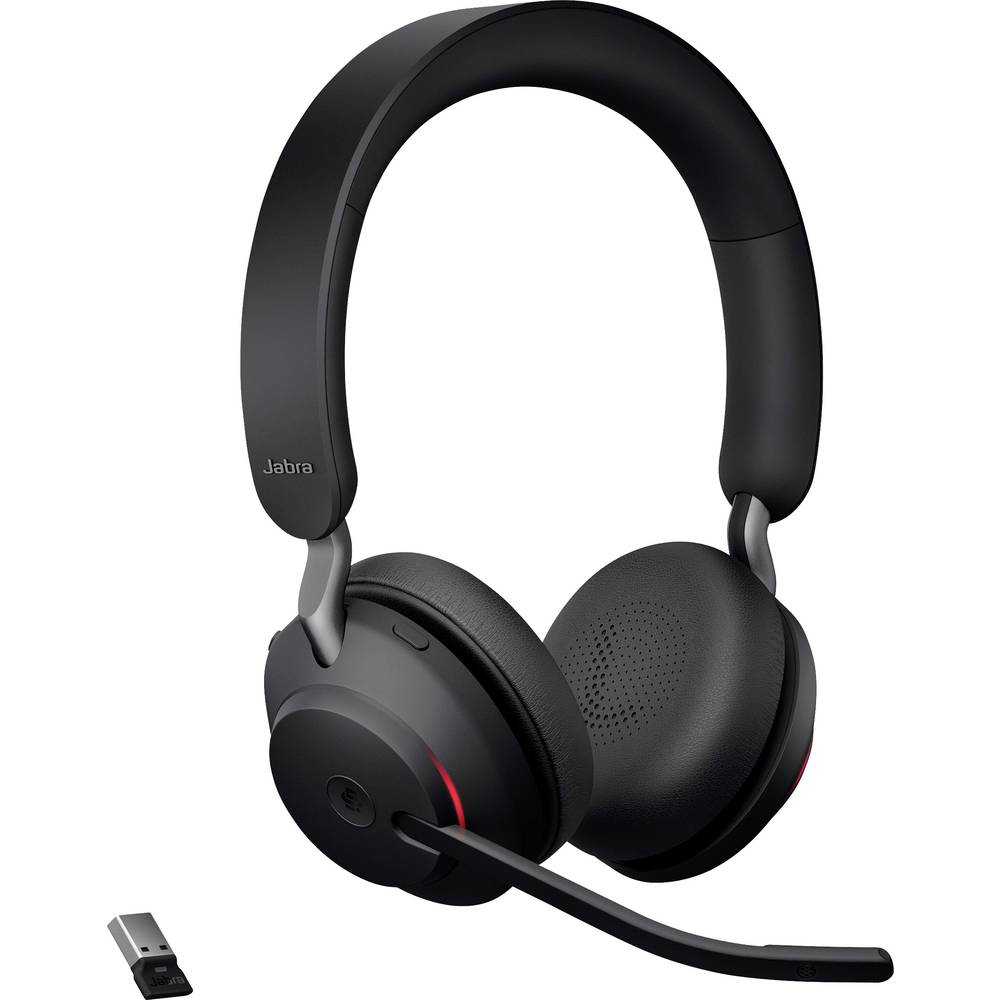 Jabra Evolve2 65 MS telefon Sluchátka On Ear Bluetooth® stereo černá regulace hlasitosti, Indikátor nabití, Vypnutí zvuk