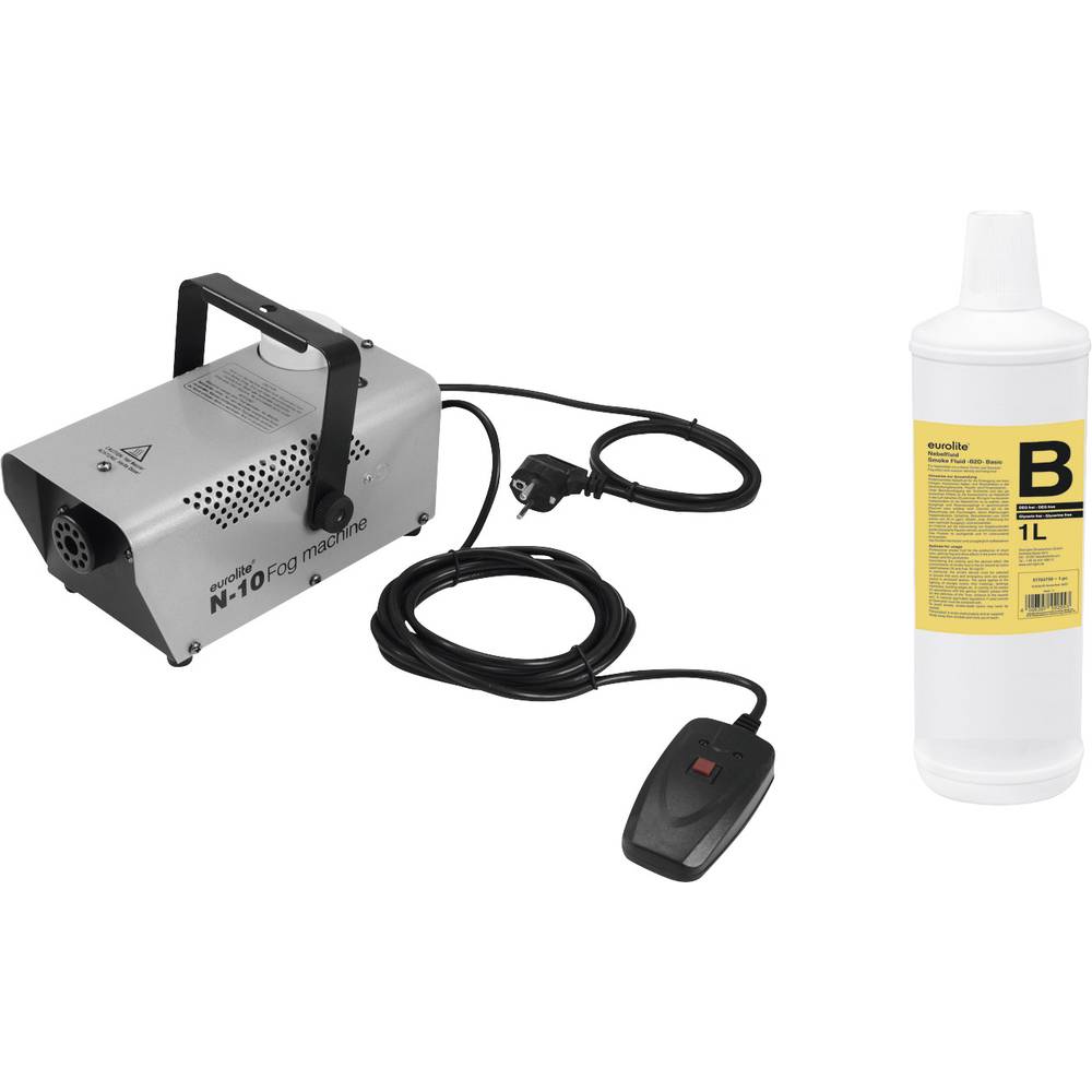 Eurolite N-10 silber + B2D Basic sada výrobníku mlhy včetně dálkového kabelového ovládání, s ukazatelem stavu naplnění,