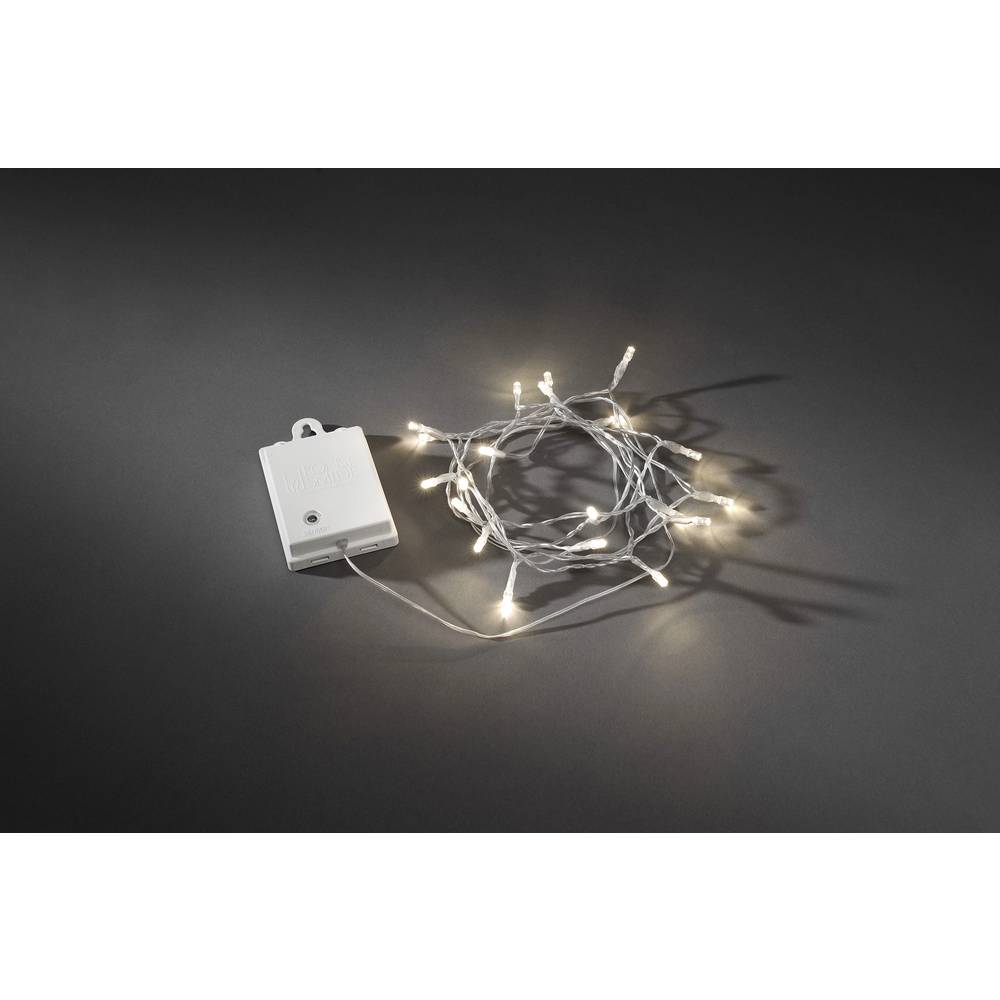 Konstsmide 3724-103 mini světlelný řetěz venkovní na baterii Počet žárovek 20 LED teplá bílá Délka světel: 1.9 m časoměř